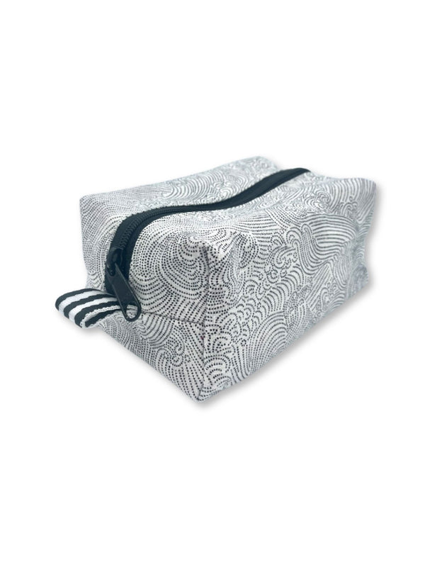 Mini Dopp Kit by Quiver.Love in white waves Japanese fabric