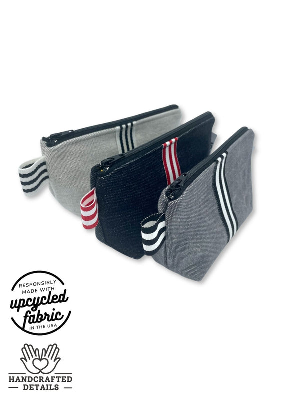 Little Zipper Pouch collection by Quiver.Love in sturdy denim fabric, 3 color variations. Fully lined, accessory storage