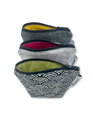 XS Zipper Pouch by Quiver.Love in classic Japanese fabric patterns, 3 color variations. Fully lined, small coin purse size