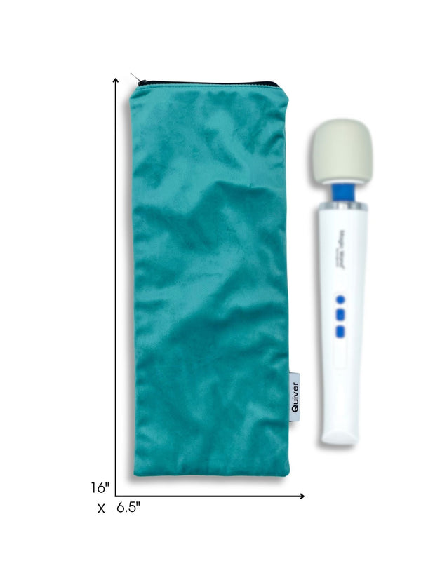 dimension details of Original Wand Pouch in Turquoise Velour, fits adult toys, vibes and wand massagers by Quiver.Love