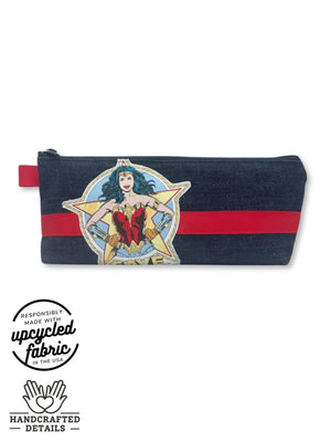 Adult toy storage bag in denim with Wonder Woman patch by Quiver.Love